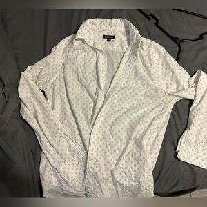 Express White Men's Button-Up Shirt Size Small with Yellow and Blue Detail